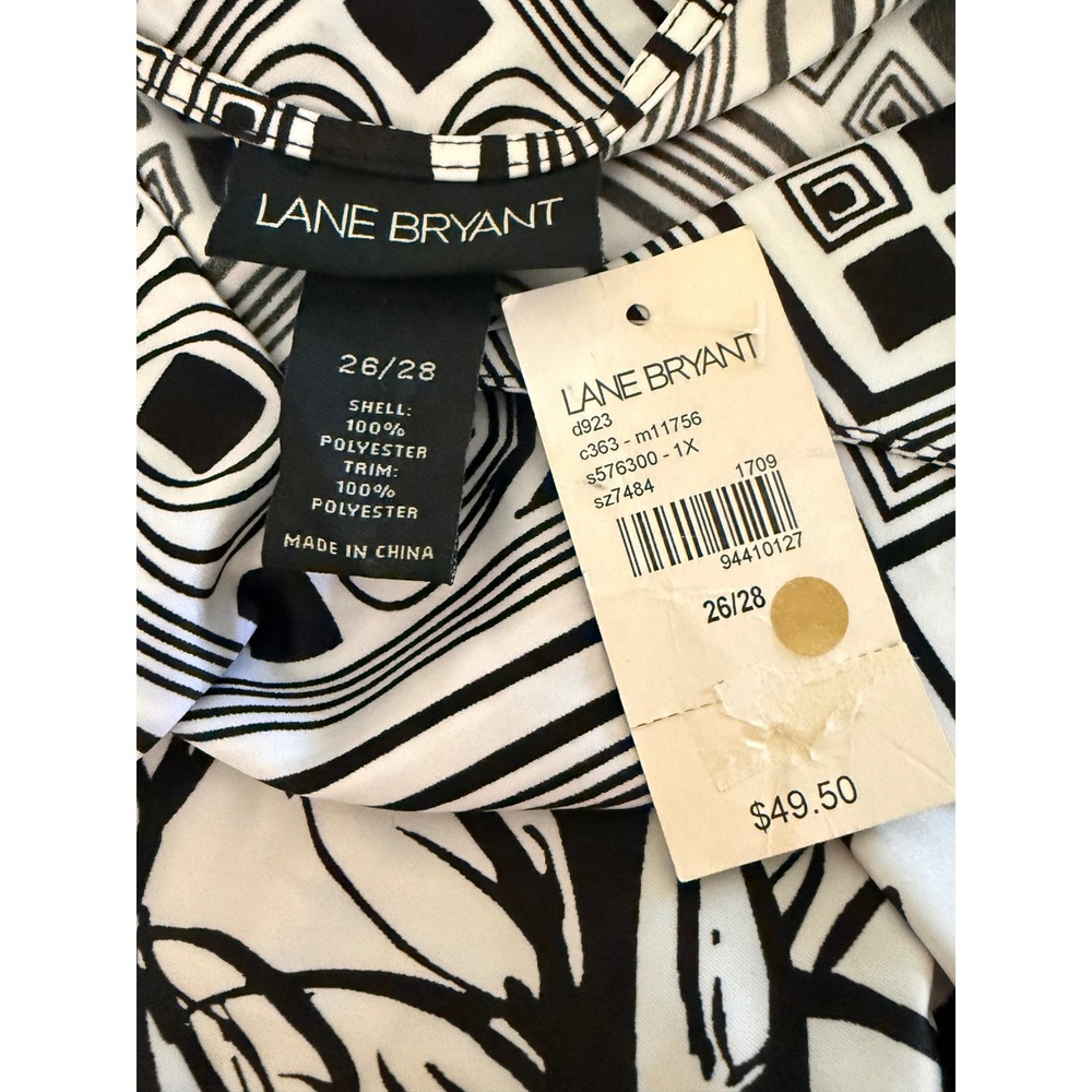 Lane Bryant Blouse Kimino 26/28 Black White Geometric Leaf Print Boho Office - Picture 6 of 7